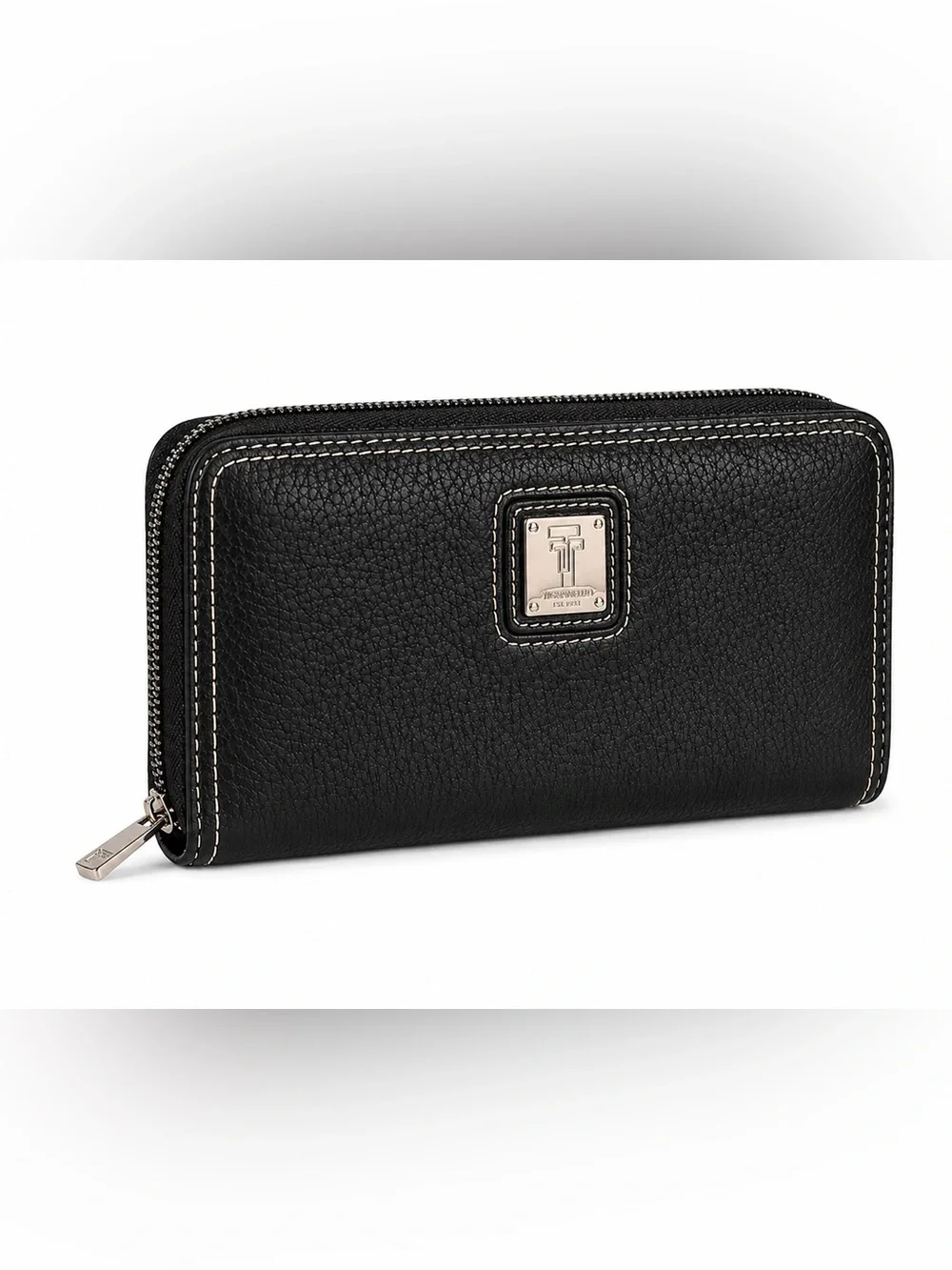 Tignanello Black Pebbled Leather Zip Around Wallet Organizer Continental Clutch